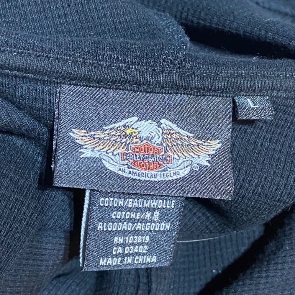 2009 Harley Davidson Women's L Black Graphic Hoodie Rivets Thermal LS Henley - Picture 11 of 13